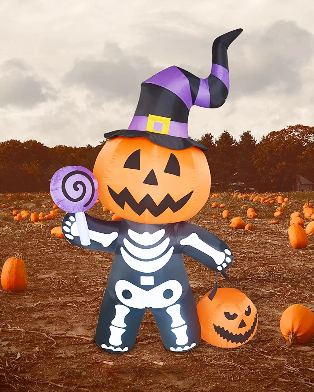 Aufblasbares Leuchtendes Halloween Kürbis Skelett 180 Cm – Bild 2