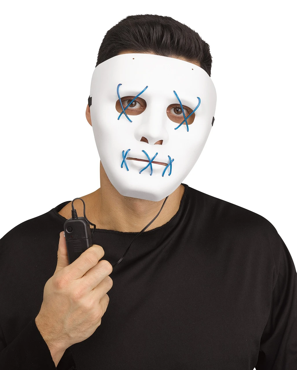 Leuchtende LED Maske Blau - Weiß – Bild 2