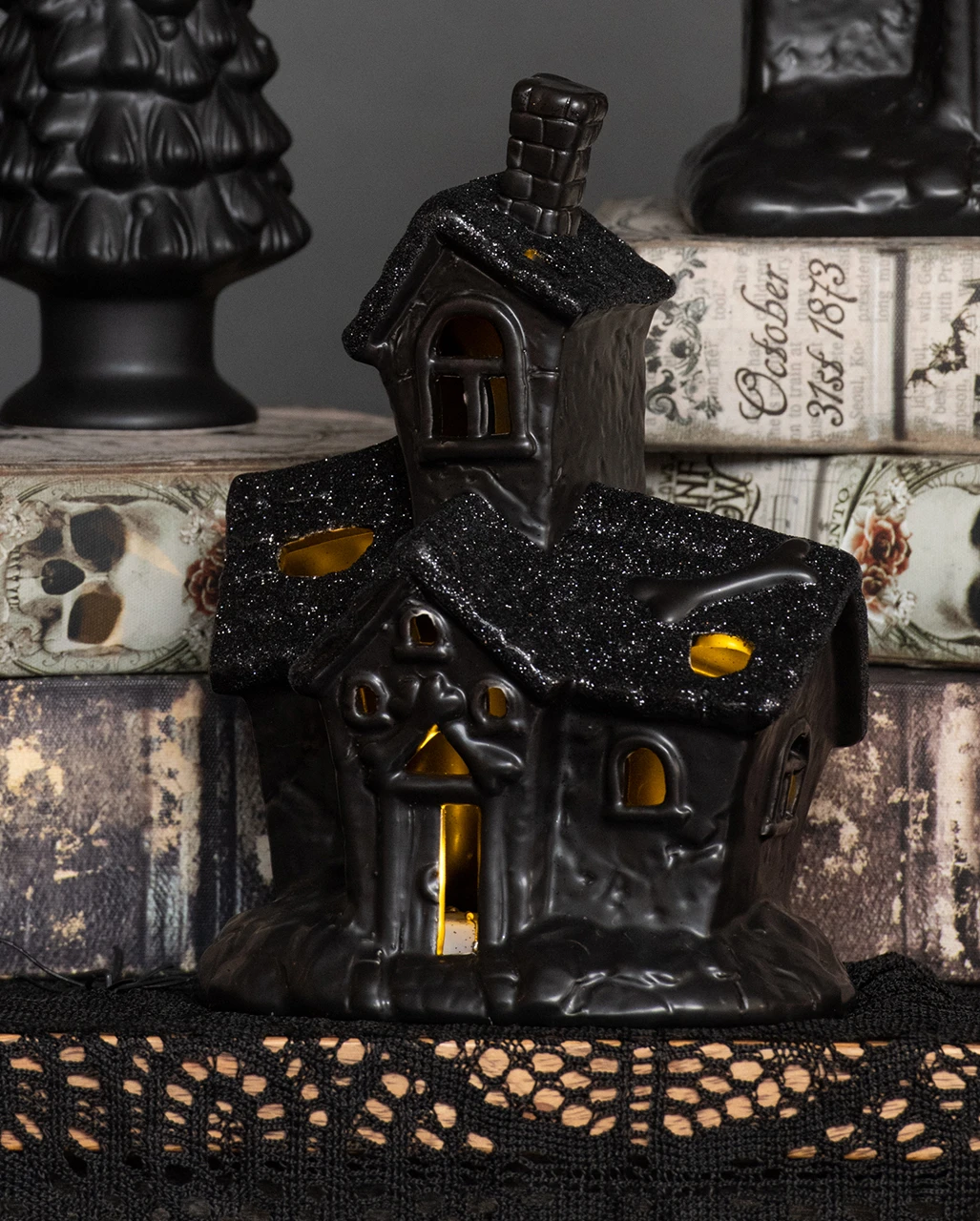 Beleuchtete Grusel Glitzer Geisterhaus Deko – Bild 2